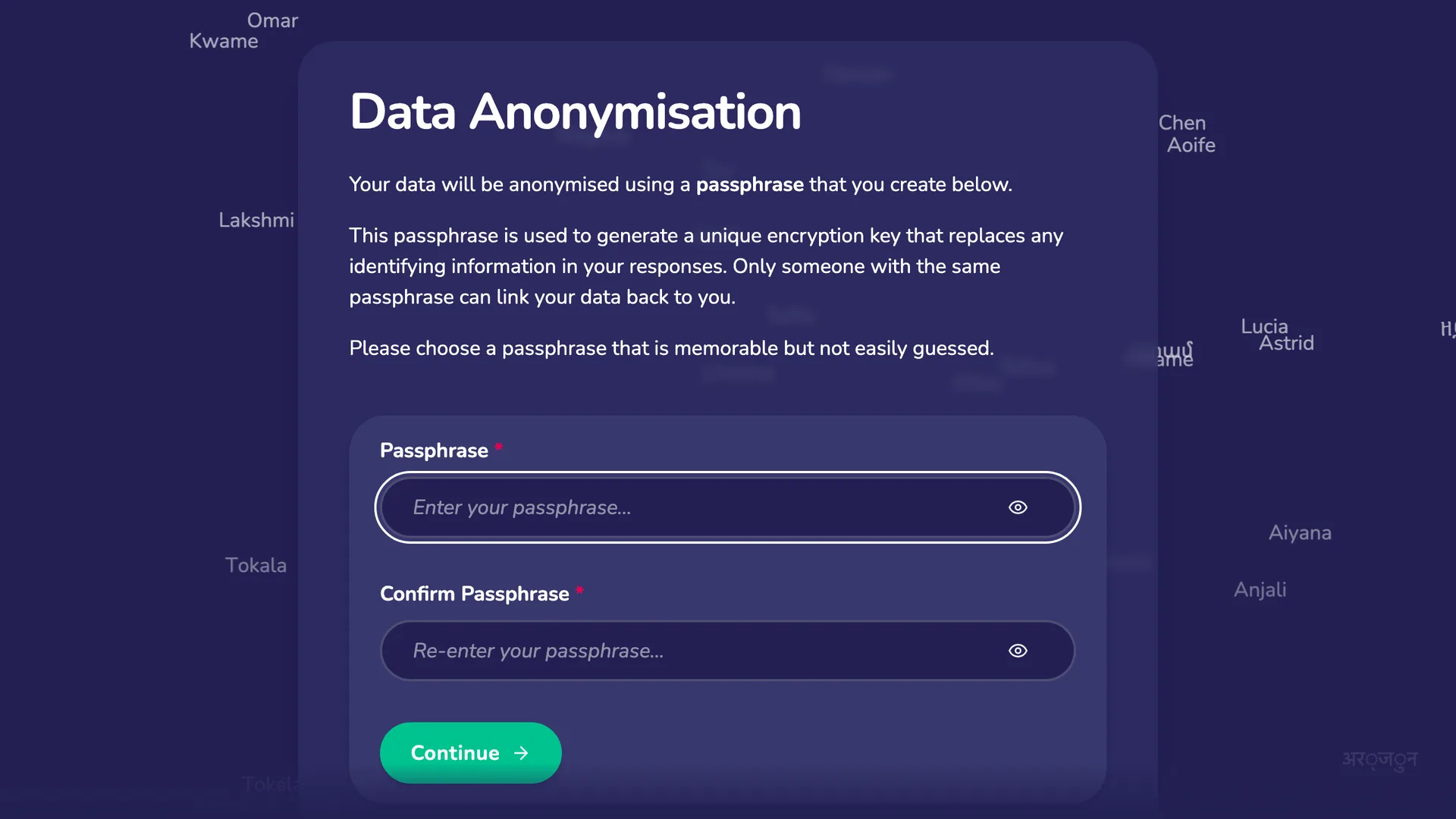 Anonymisation interface