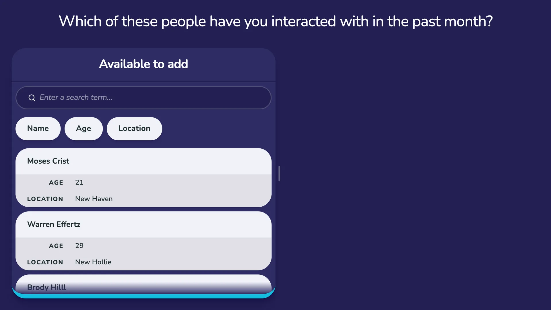 Name Generator Roster interface