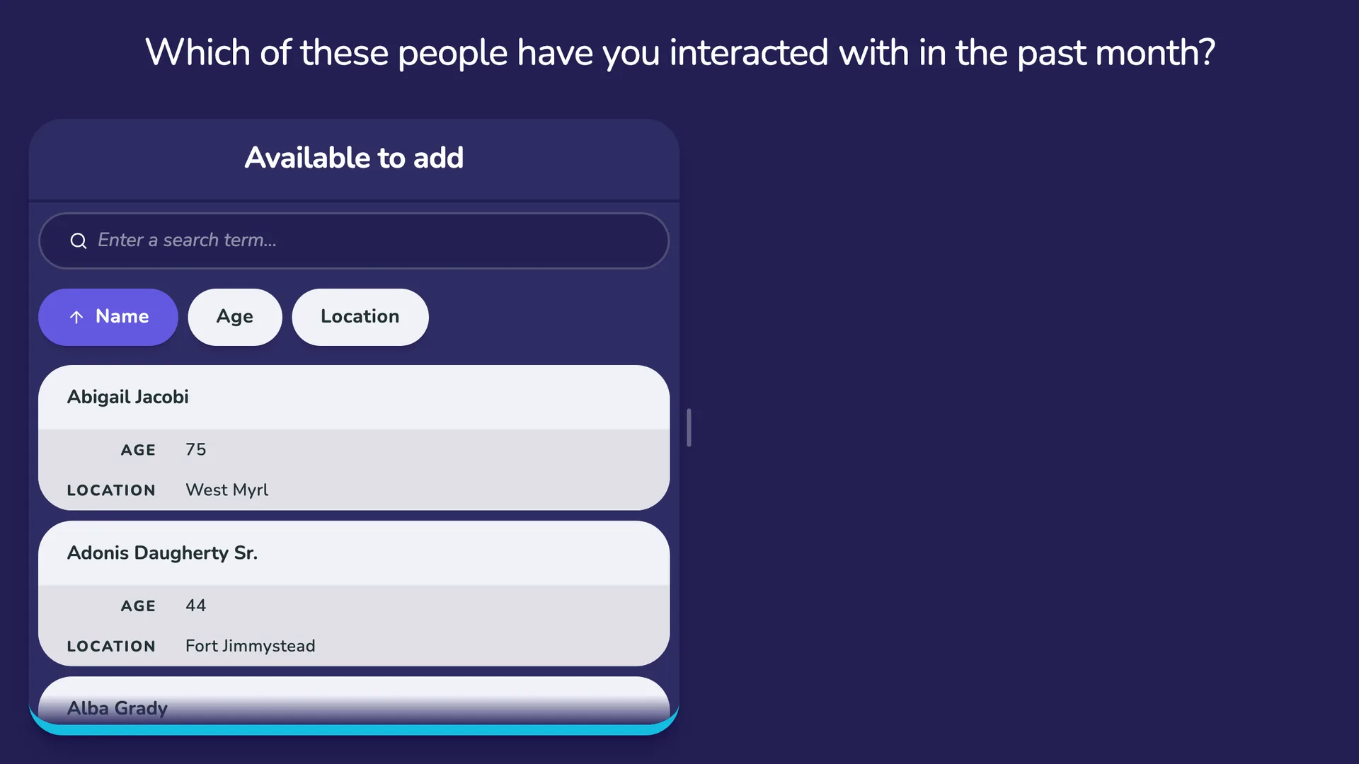 Name Generator Roster interface