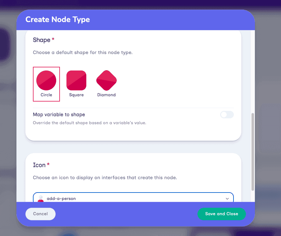 The Shape selector in Architect, offering Circle, Square, and Diamond.