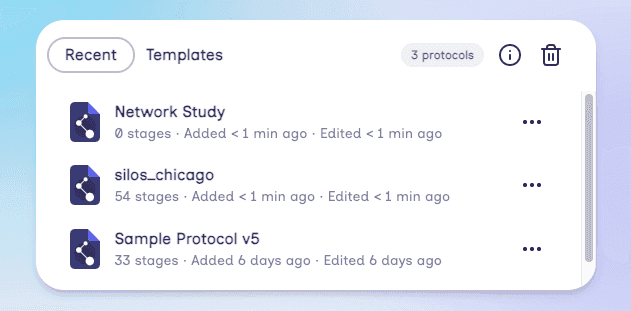 The Recent and Templates tabs on the home screen.