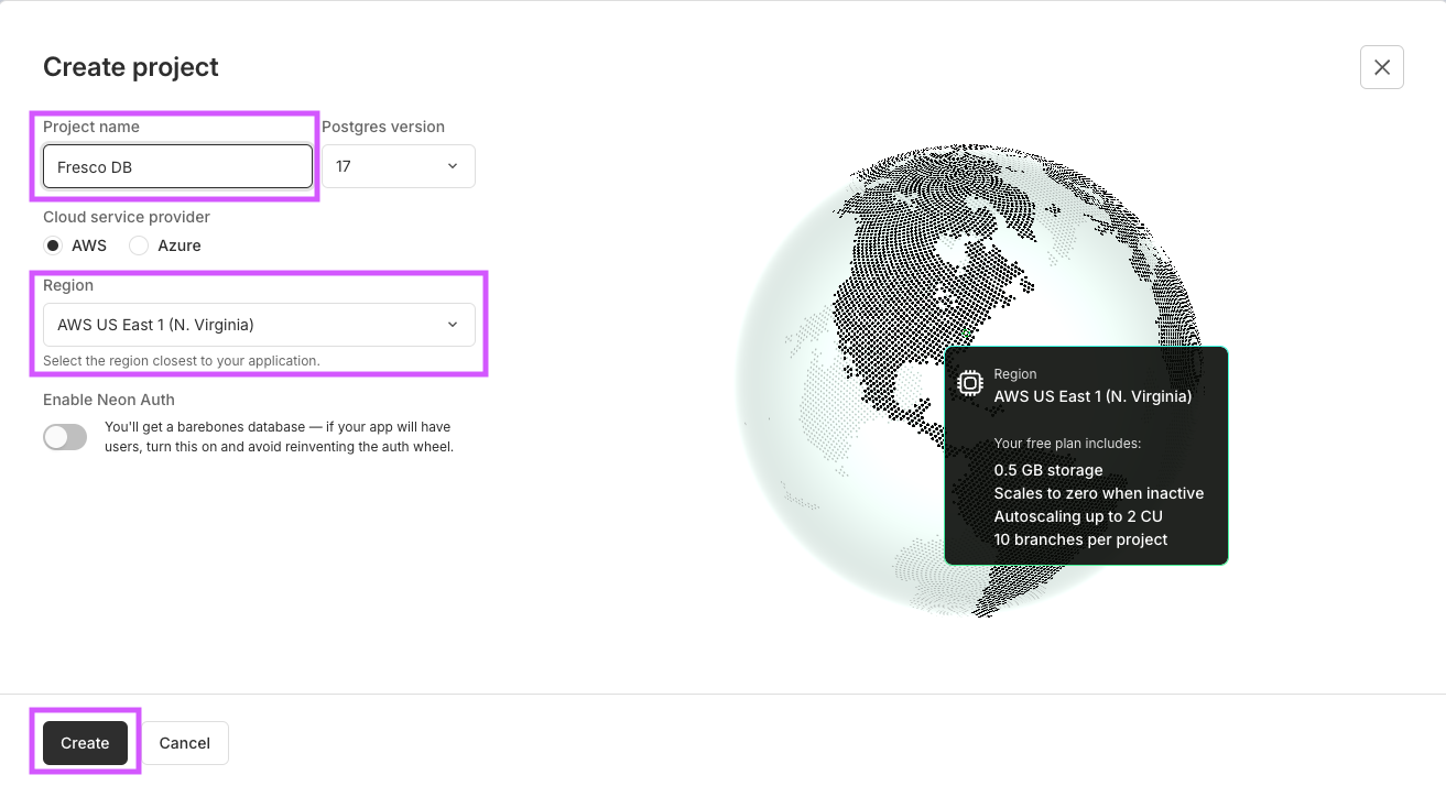 Create database