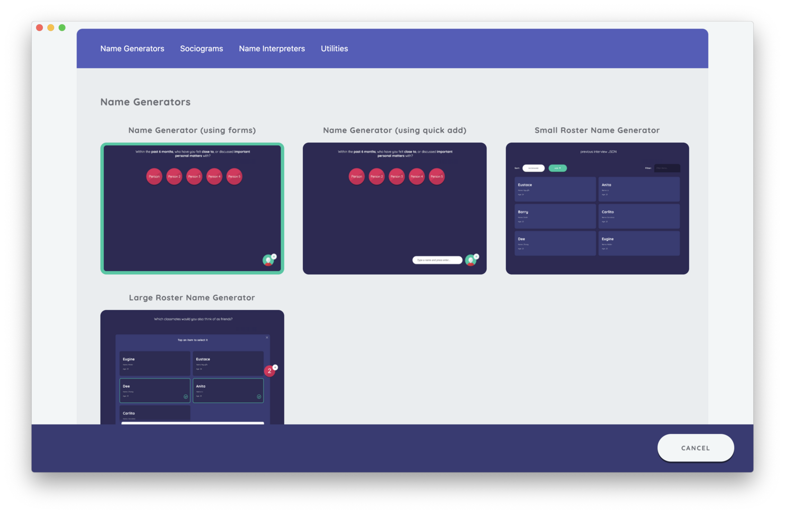 Name Generator Using Forms Network Canvas Documentation