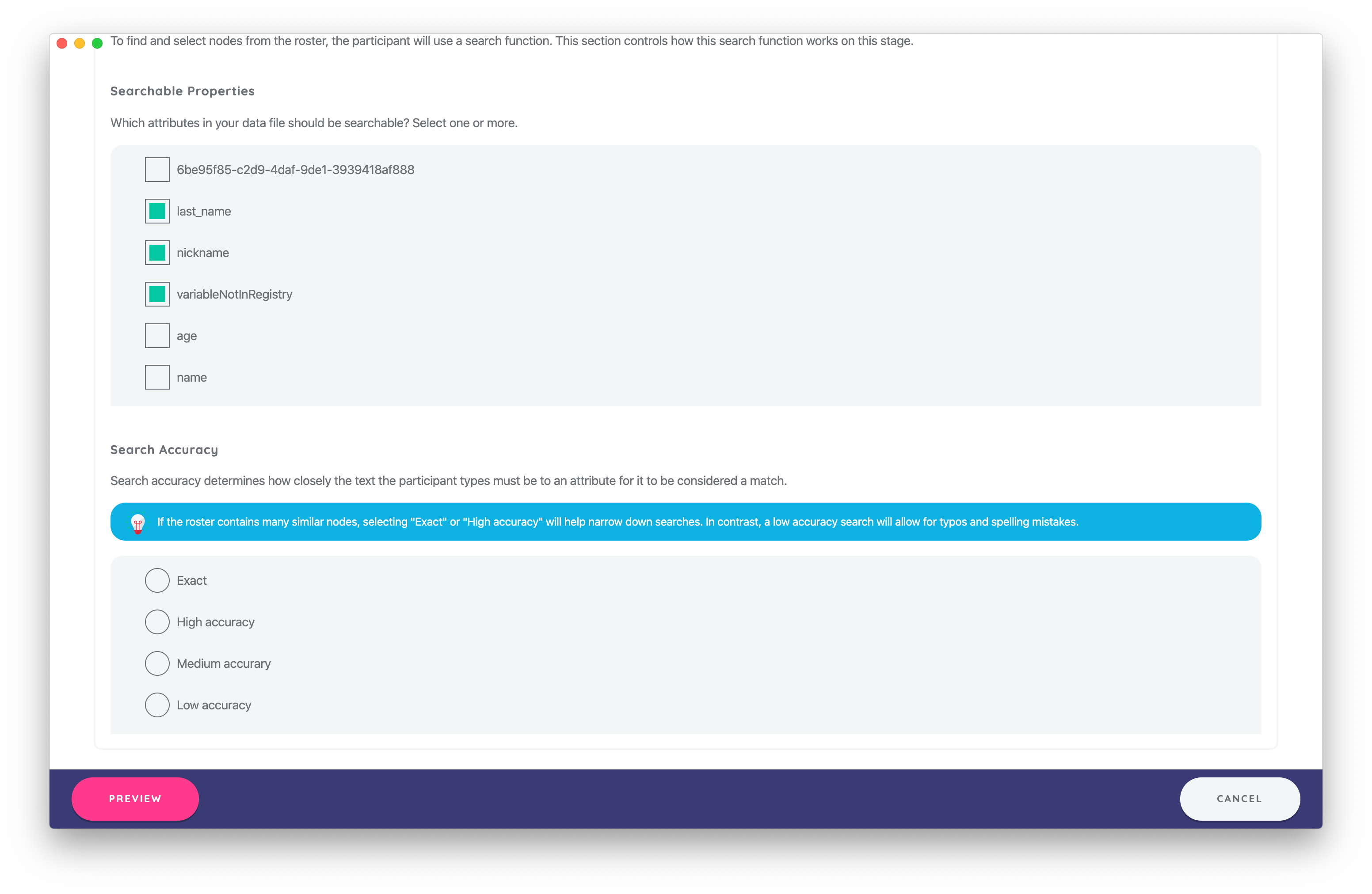 Configuring search options within Architect